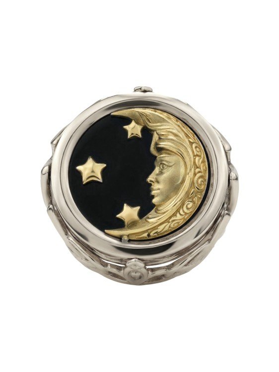 Кольцо из белого золота c ониксом и перламутром