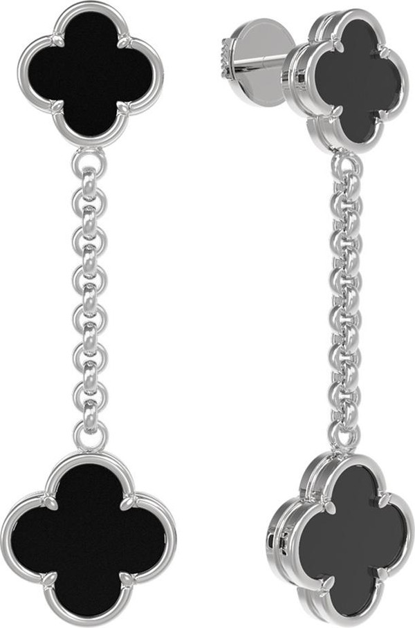 Серьги из белого золота c ониксом