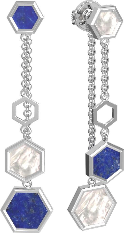 Серьги из белого золота c лазуритом и перламутром