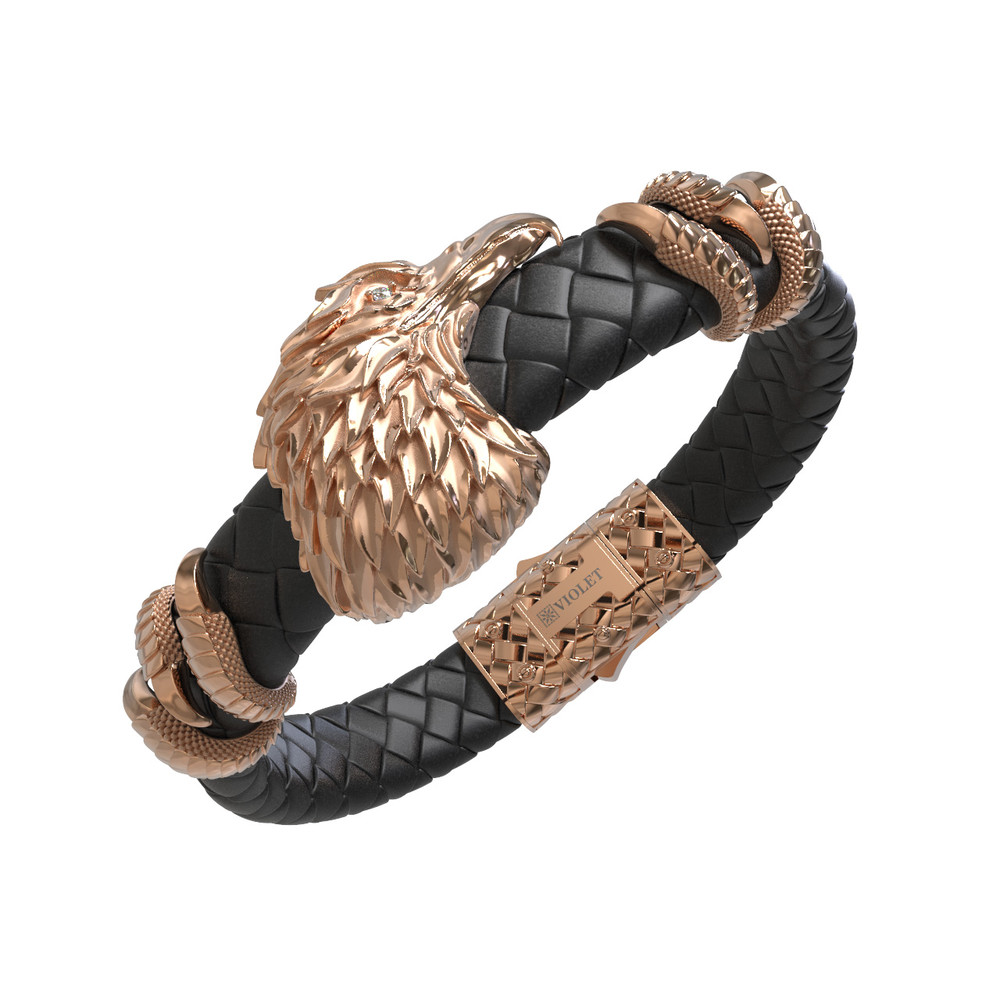 Браслет из золота c бриллиантами и кожаным шнурком