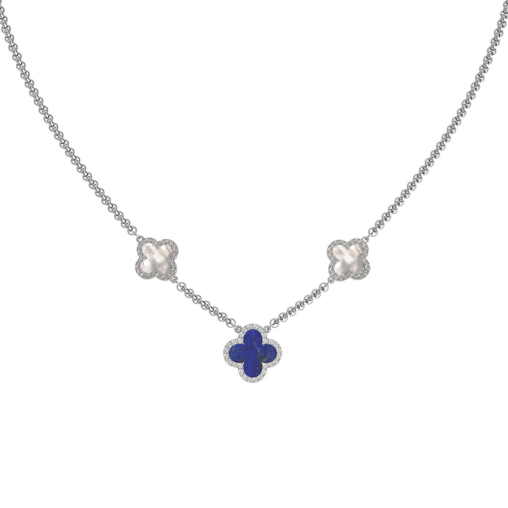 Колье из белого золота c бриллиантами, лазуритом и перламутром