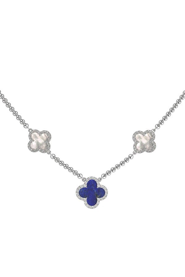 Колье из белого золота c бриллиантами, лазуритом и перламутром