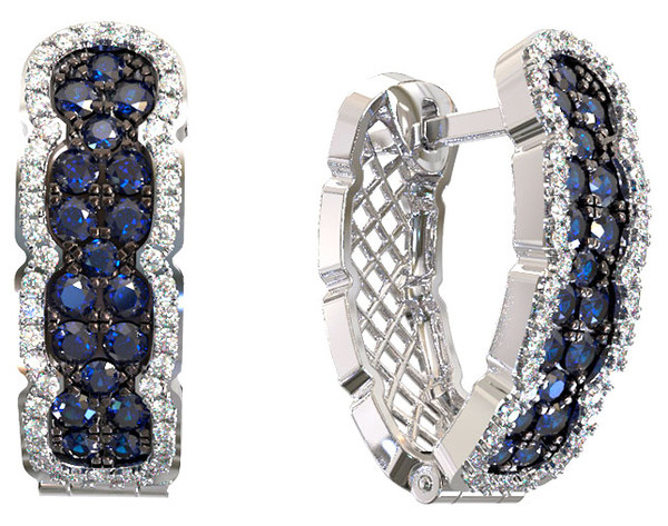 Серьги из белого золота c бриллиантами и сапфиром