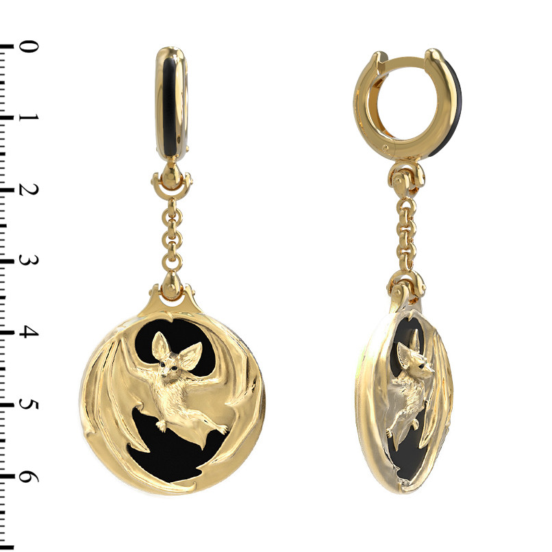 Серьги из лимонного золота c эмаль и ониксом