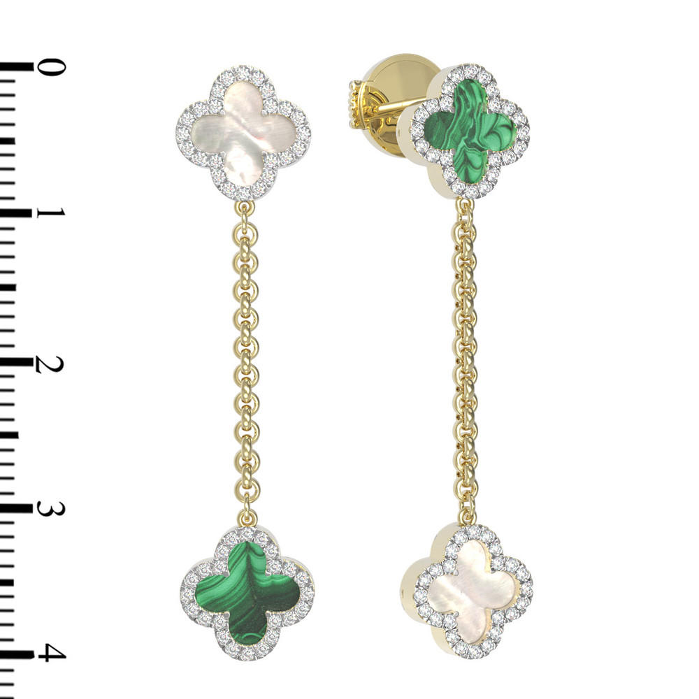 Серьги из лимонного золота c бриллиантами, малахитом и перламутром