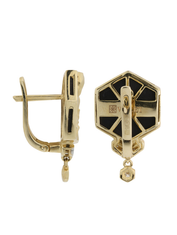 Серьги из лимонного золота c бриллиантами и ониксом