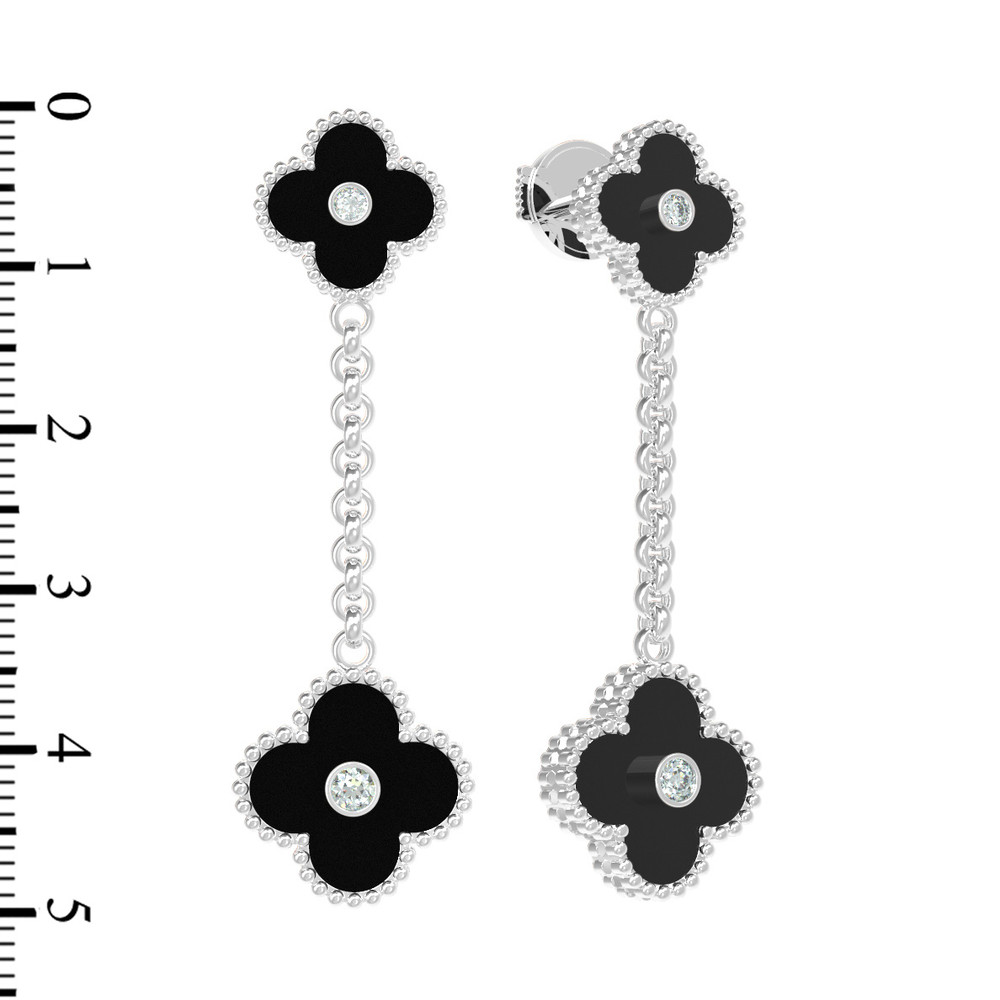 Серьги из белого золота c бриллиантами и ониксом