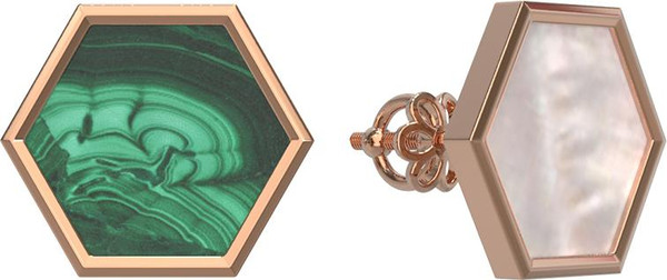 Серьги из золота c малахитом и перламутром