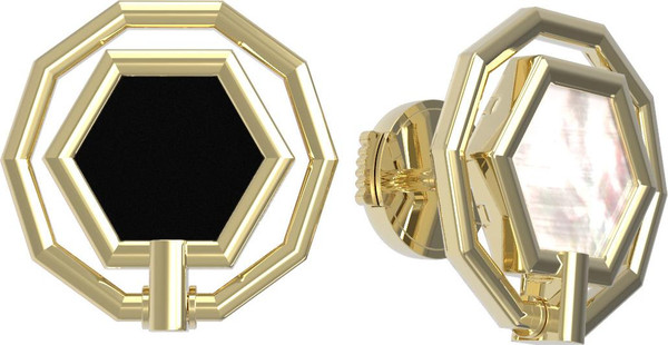 Серьги из лимонного золота c ониксом и перламутром