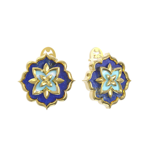 Серьги из лимонного золота c бирюзой и лазуритом