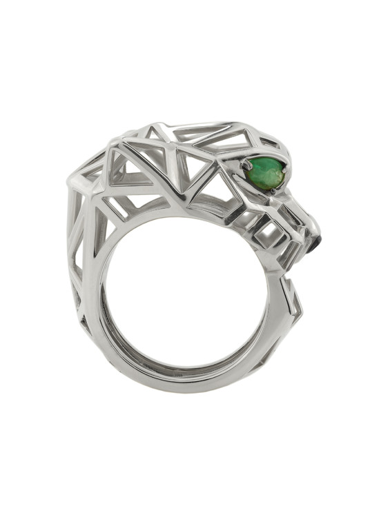 Кольцо из белого золота c изумрудом и ониксом