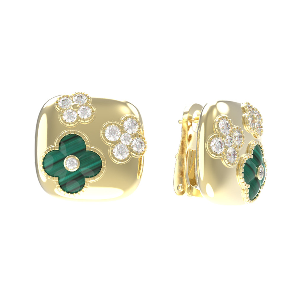Серьги из лимонного золота c бриллиантами и малахитом