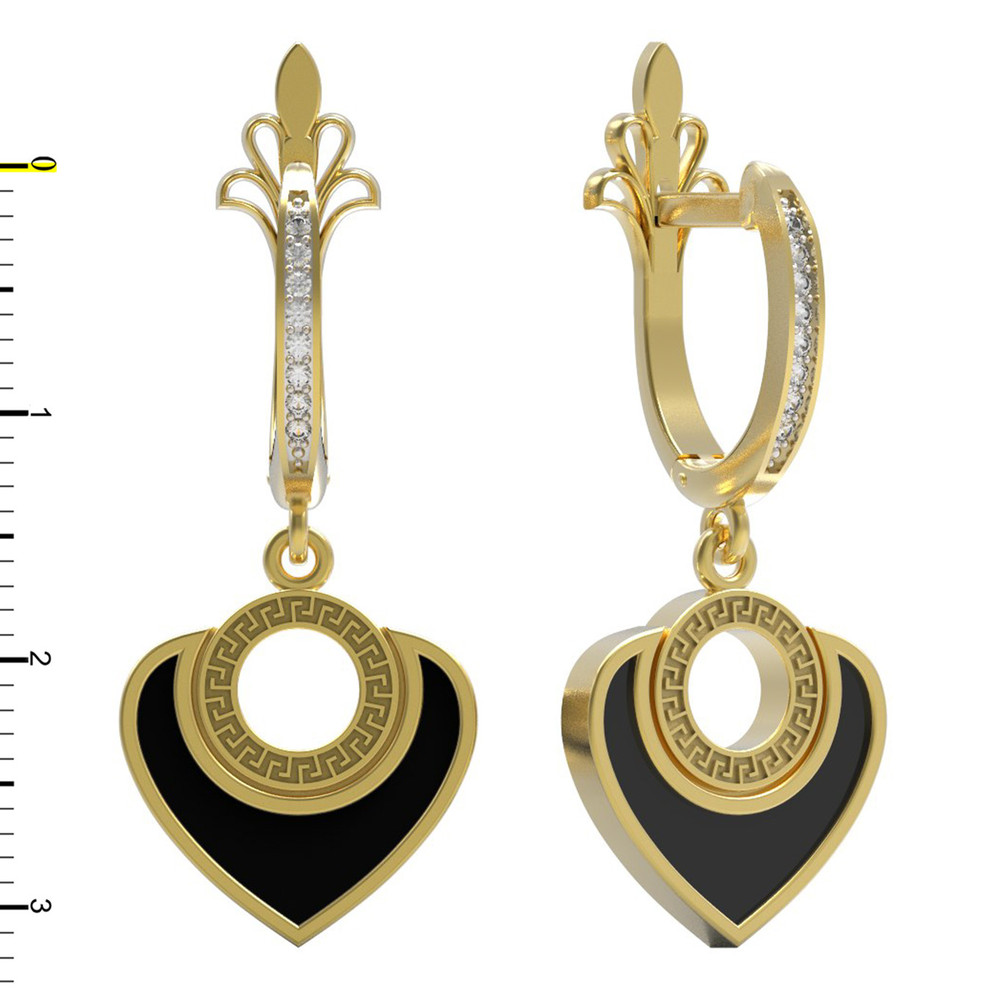 Серьги из лимонного золота c фианитом и ониксом