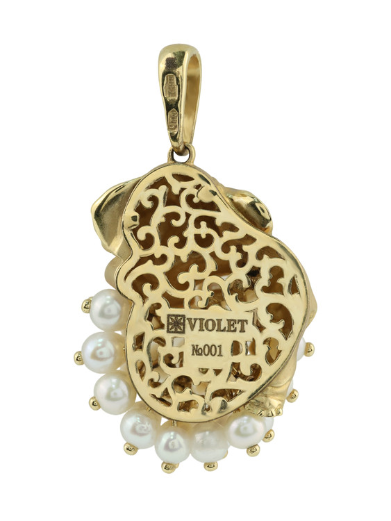 Подвеска из лимонного золота c эмалью и жемчугом