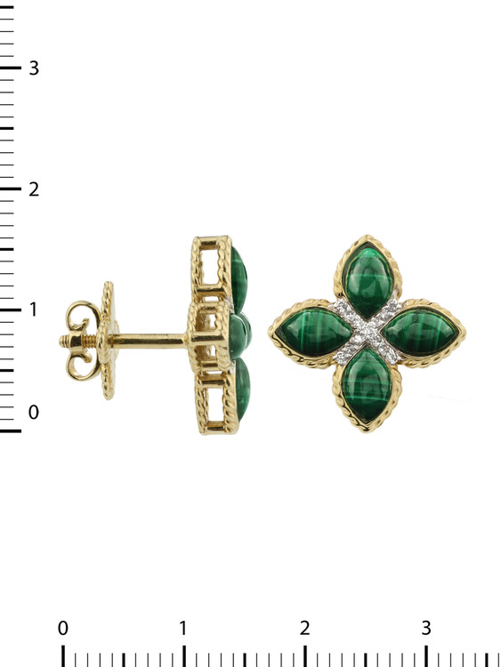 Серьги из лимонного золота c бриллиантами и малахитом