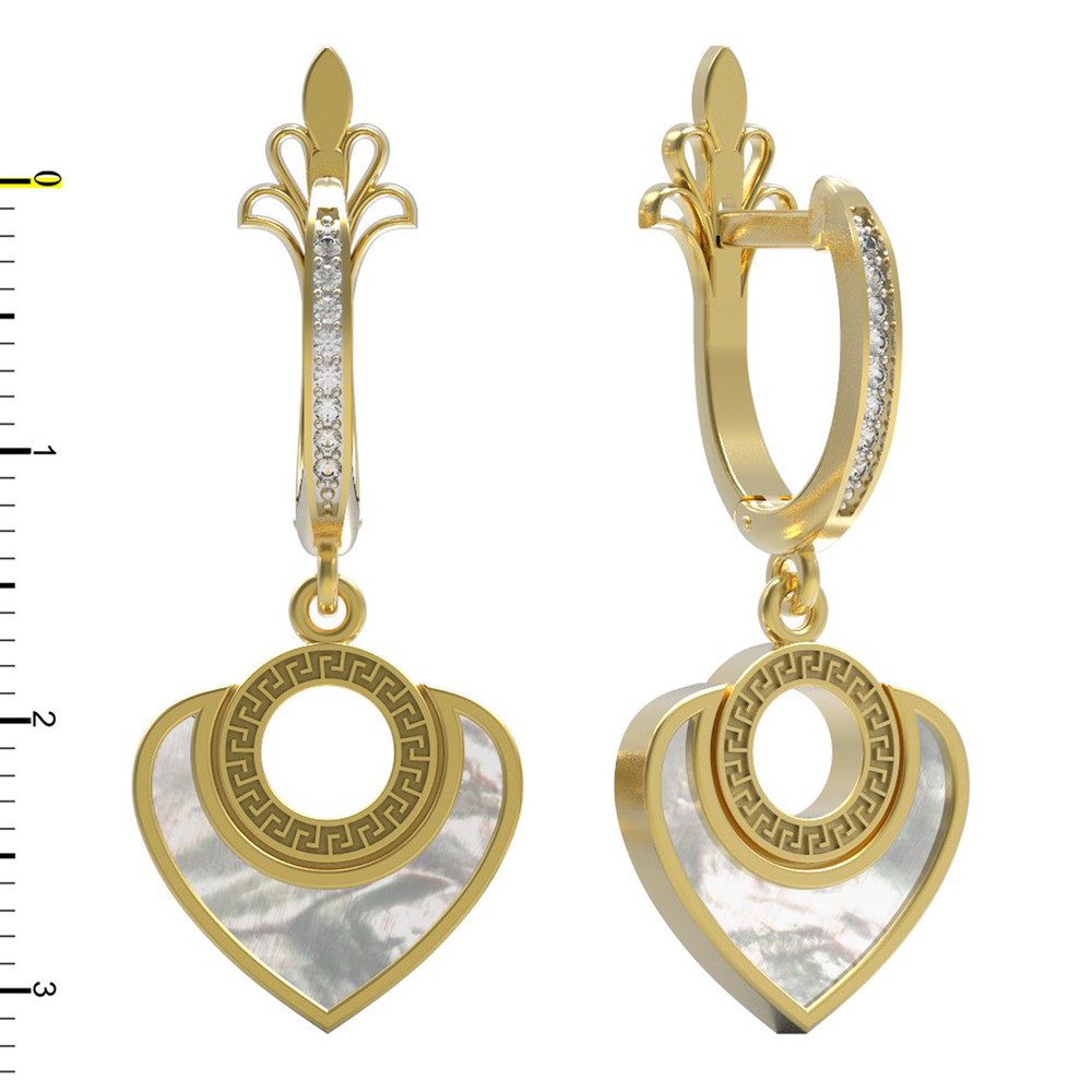 Серьги из лимонного золота c фианитом и перламутром