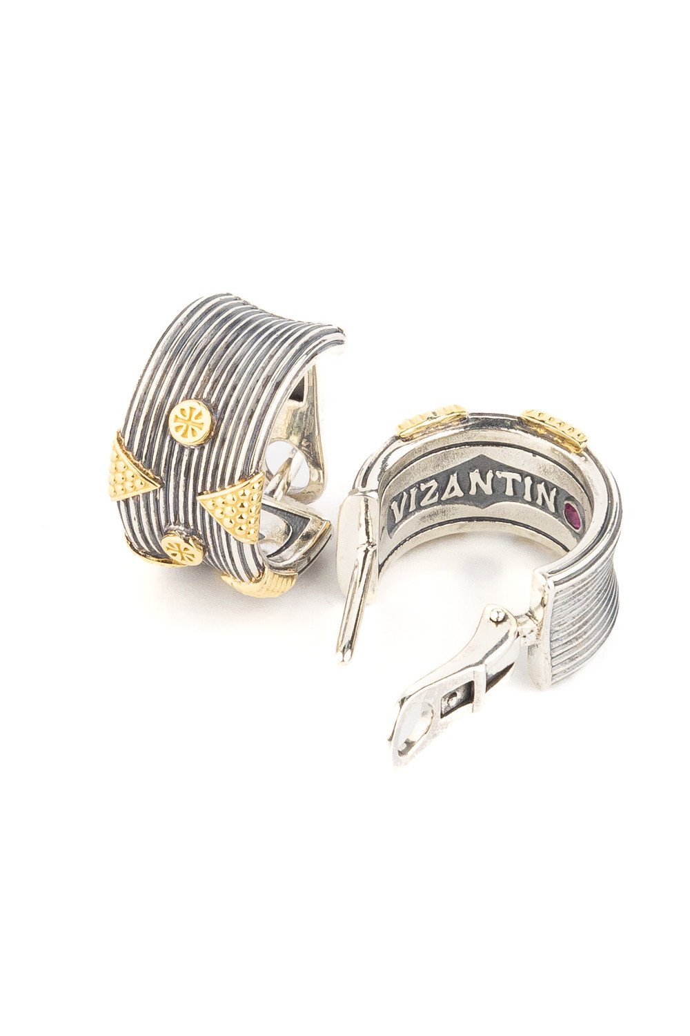 Серьги из серебра и золота c рубином