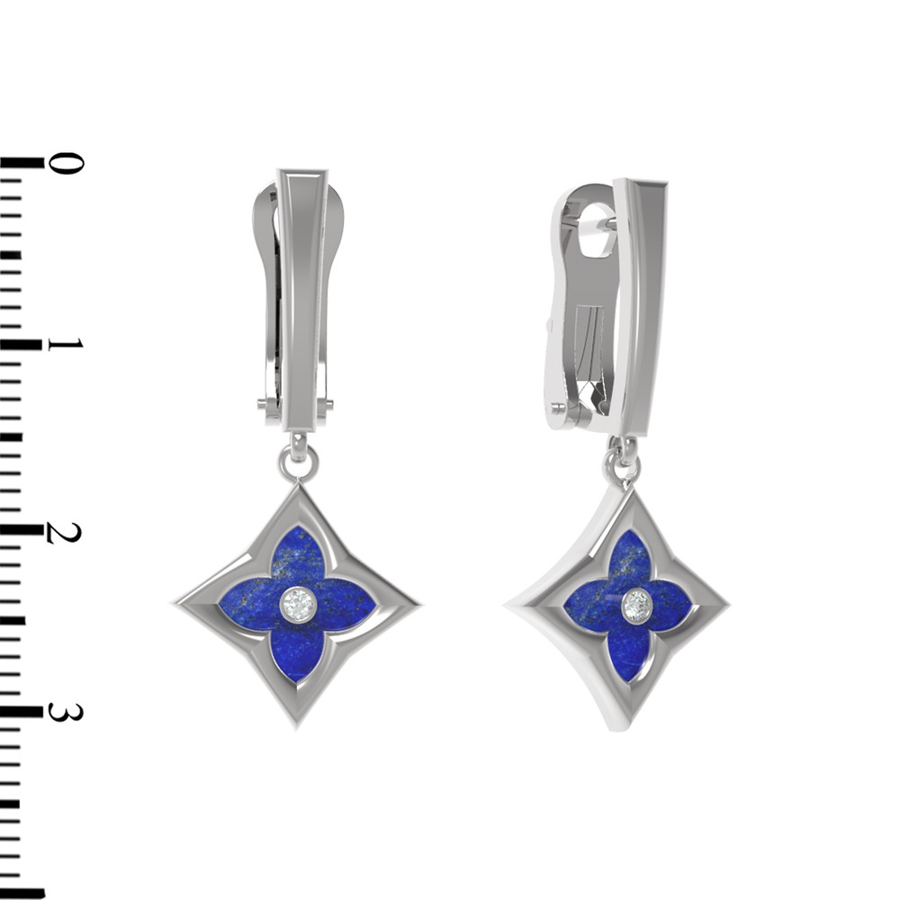 Серьги из белого золота c бриллиантами и лазуритом