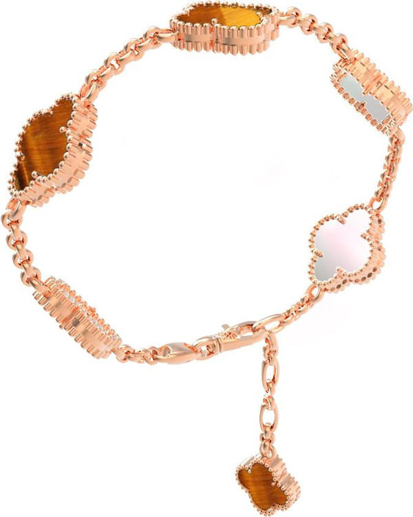 Браслет из золота c тигровым глазом и перламутром