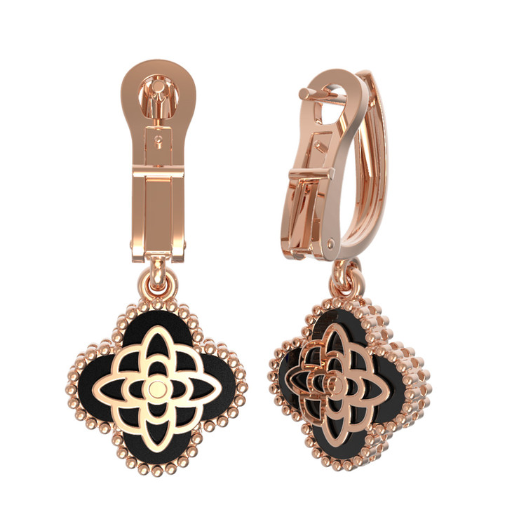 Серьги из золота c бриллиантами и ониксом