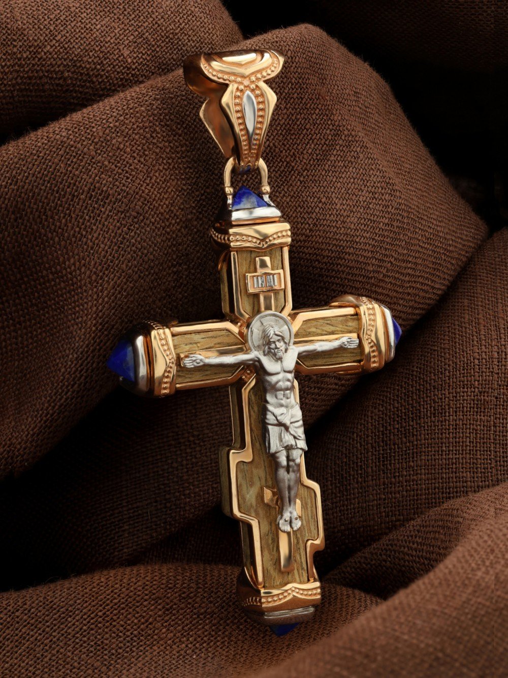 Крест из золота c лазуритом и железным деревом