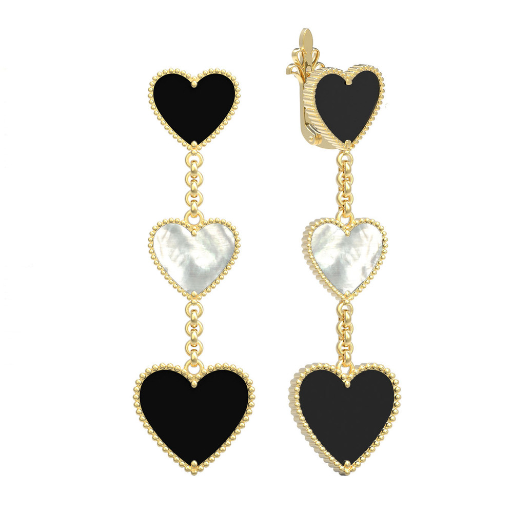 Серьги из лимонного золота c ониксом и перламутром