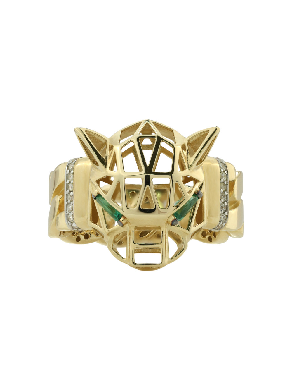 Кольцо из лимонного золота c бриллиантами и изумрудом