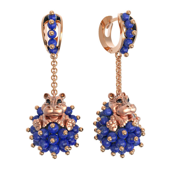 Серьги из золота c эмаль и лазуритом