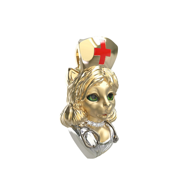 Подвеска из лимонного золота c эмаль , бриллиантами и рубином