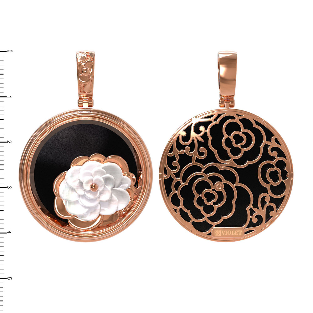 Подвеска из золота c ониксом и перламутром