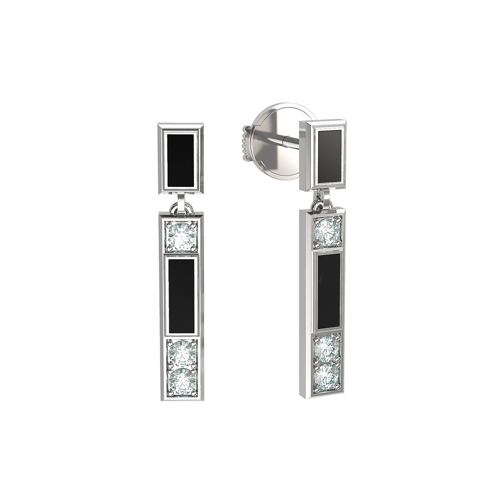 Серьги из белого золота c бриллиантами и ониксом