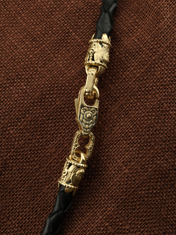 Шнурок кожаный из лимонного золота c кожаным шнурком