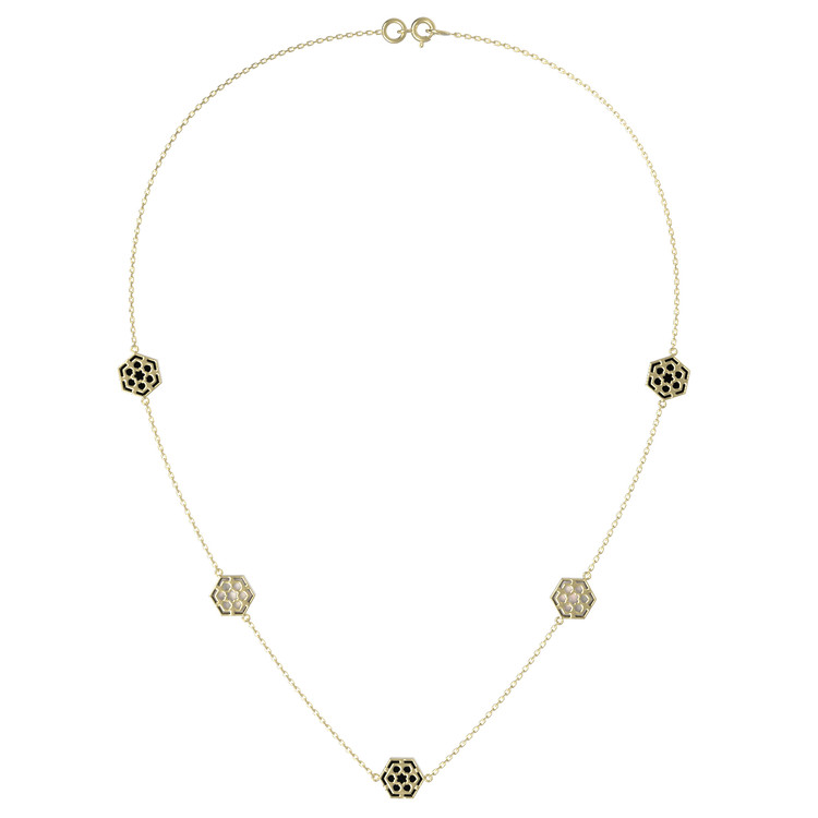 Колье из лимонного золота c ониксом и перламутром