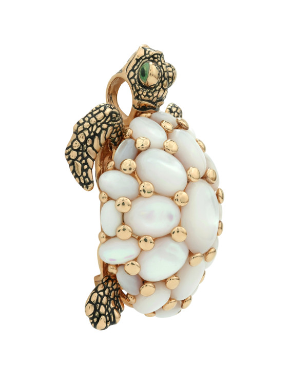 Брошь из золота c эмаль и перламутром