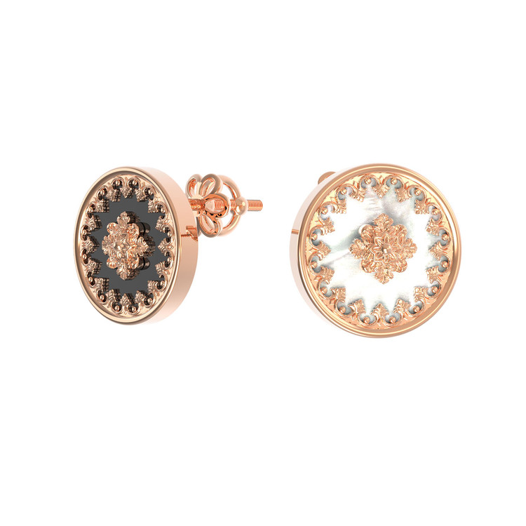 Серьги из золота c ониксом и перламутром