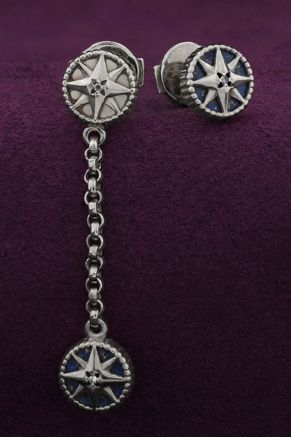 Серьги из белого золота c бриллиантами, лазуритом и перламутром