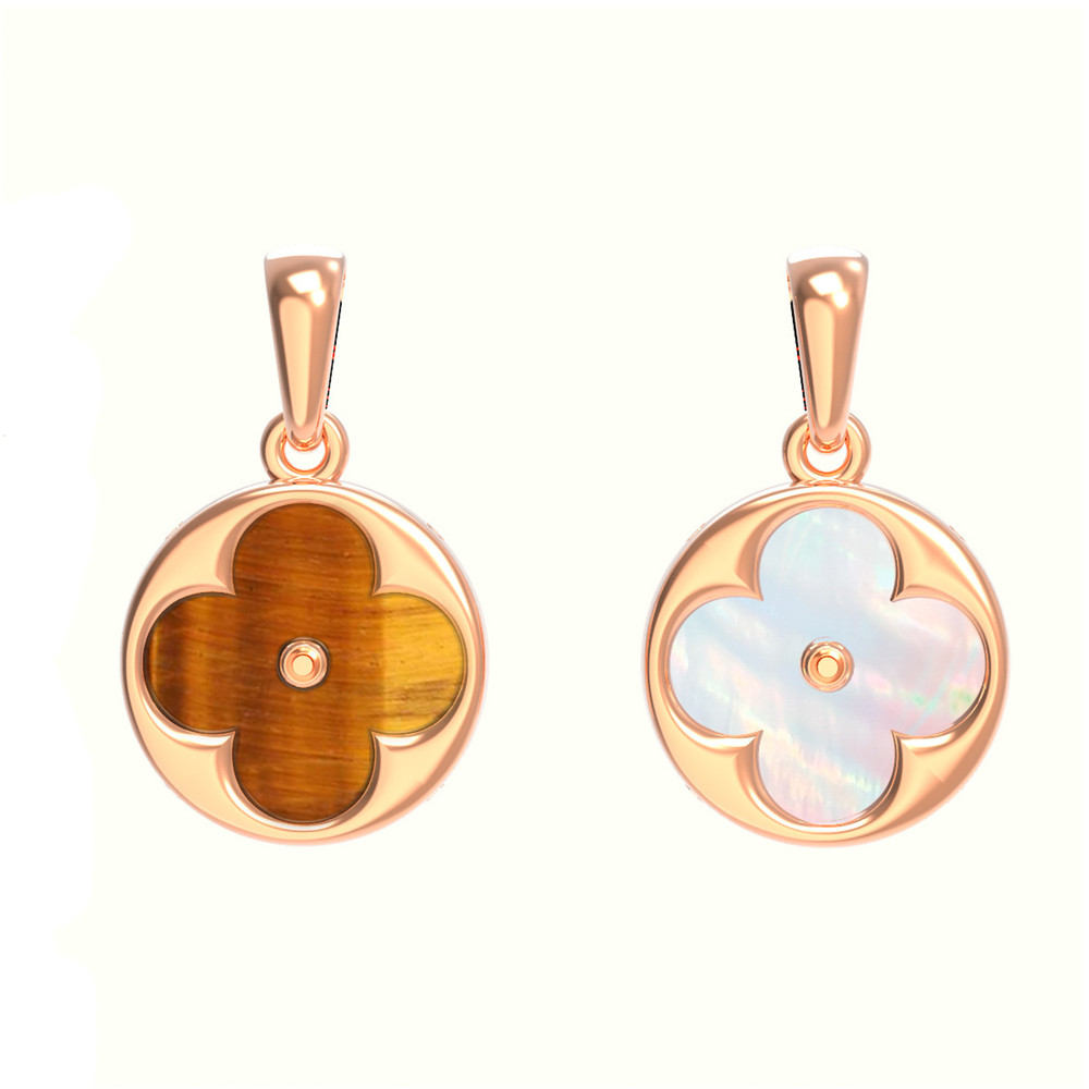 Подвеска из золота c тигровым глазом и перламутром