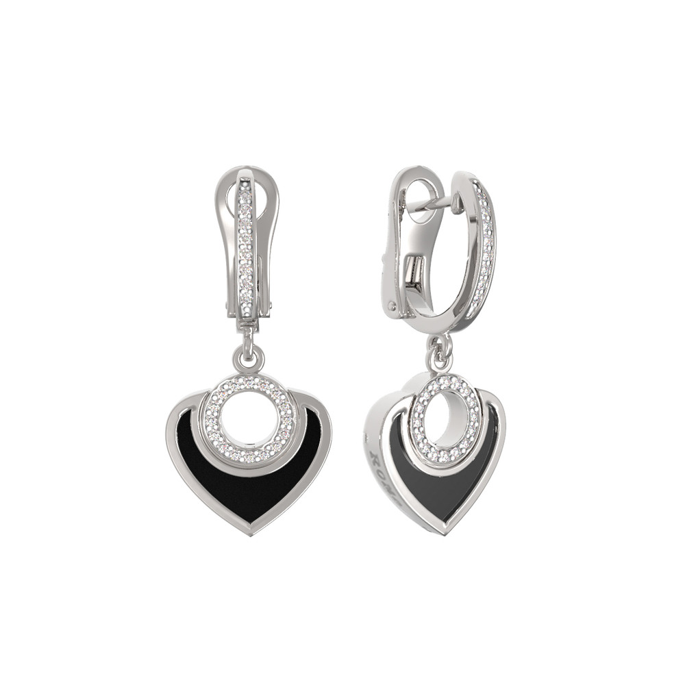 Серьги из белого золота c бриллиантами и ониксом