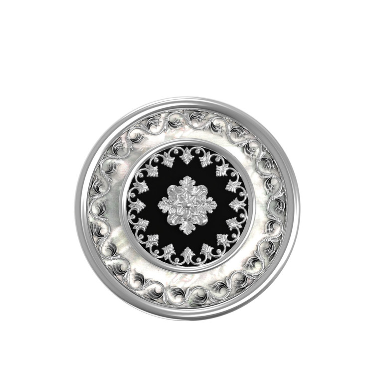 Кольцо из белого золота c ониксом и перламутром