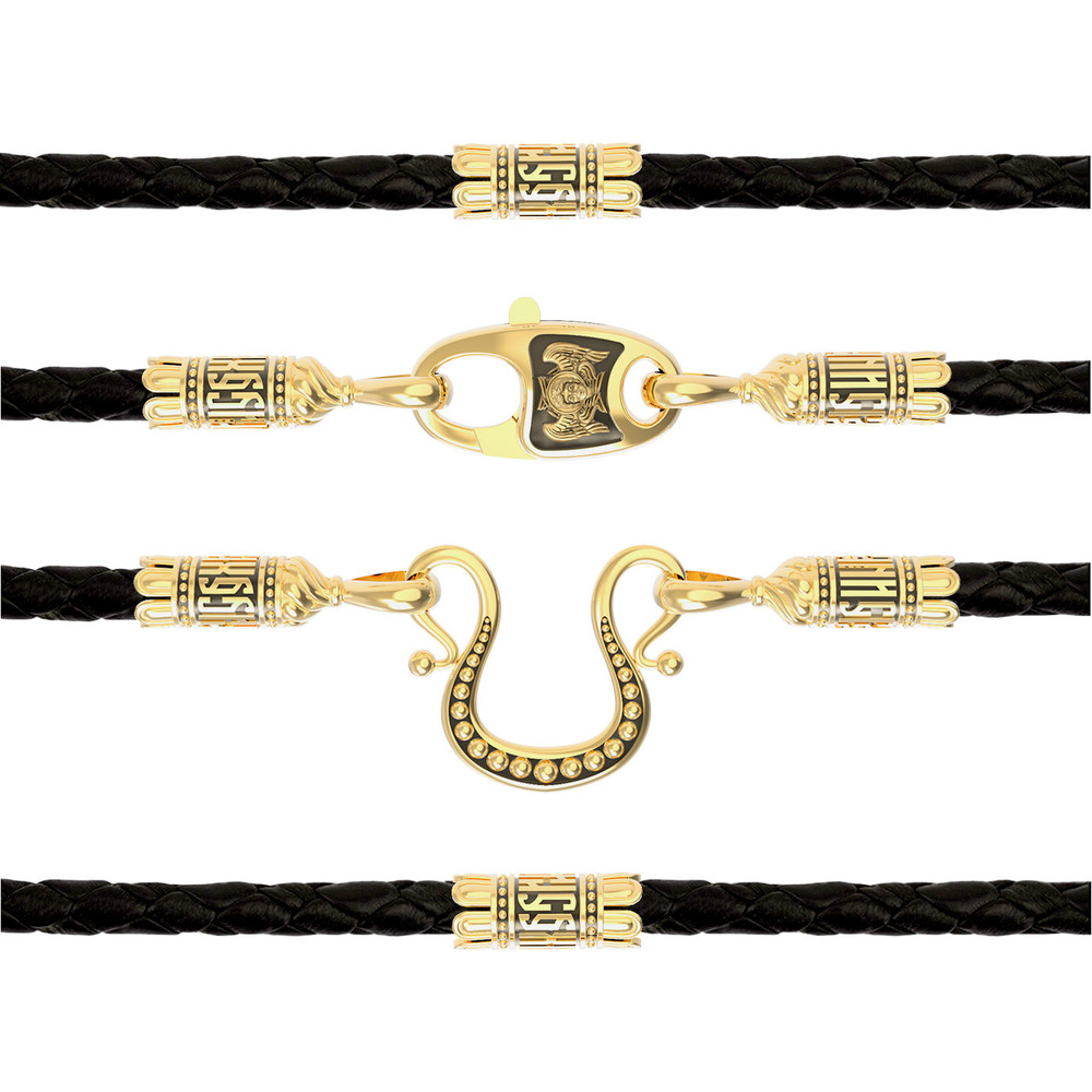 Шнурок кожаный из лимонного золота c кожаным шнурком