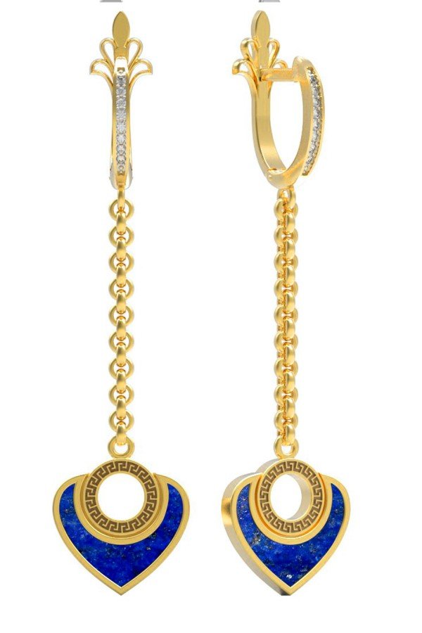 Серьги из лимонного золота c фианитом и лазуритом