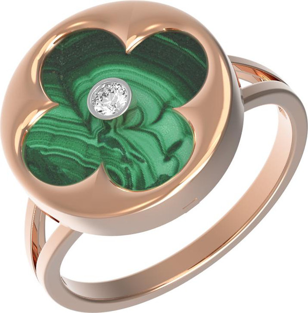 Кольцо из золота c бриллиантами и малахитом