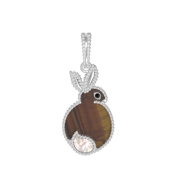 Подвеска из белого золота c эмаль , тигровым глазом и перламутром