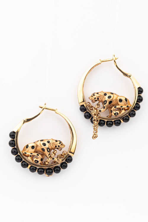 Серьги из золота c эмалью и ониксом