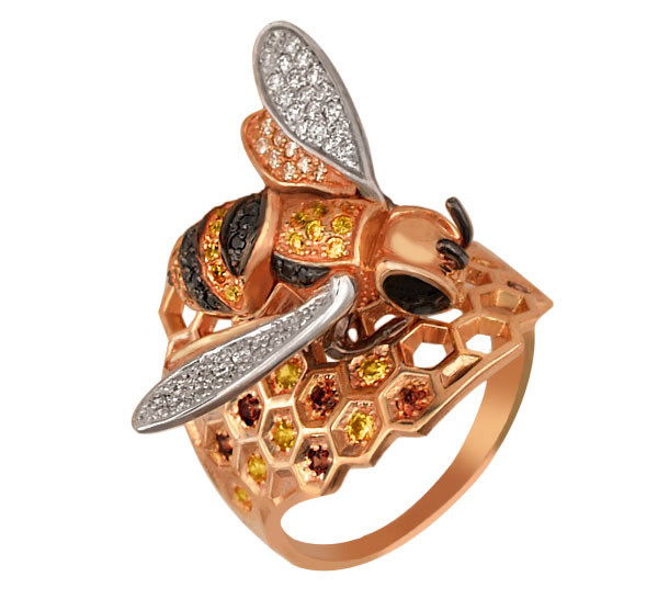 Кольцо из золота c эмаль и фианитом