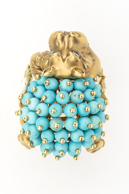 Кольцо из лимонного золота c эмаль и бирюзой