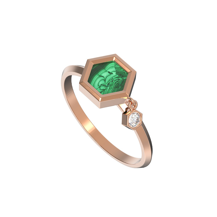 Кольцо из золота c бриллиантами и малахитом