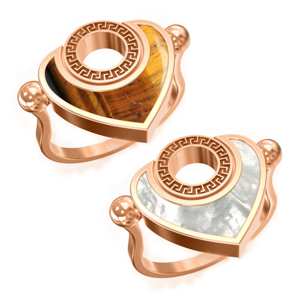 Кольцо из золота c тигровым глазом и перламутром