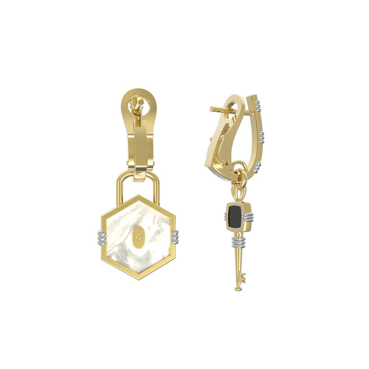 Серьги из лимонного золота c ониксом и перламутром