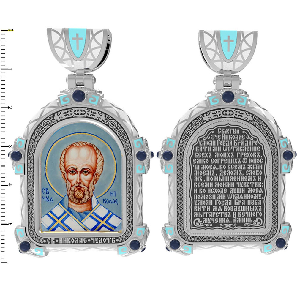 Образок из белого золота c эмаль , иконописью и темперой